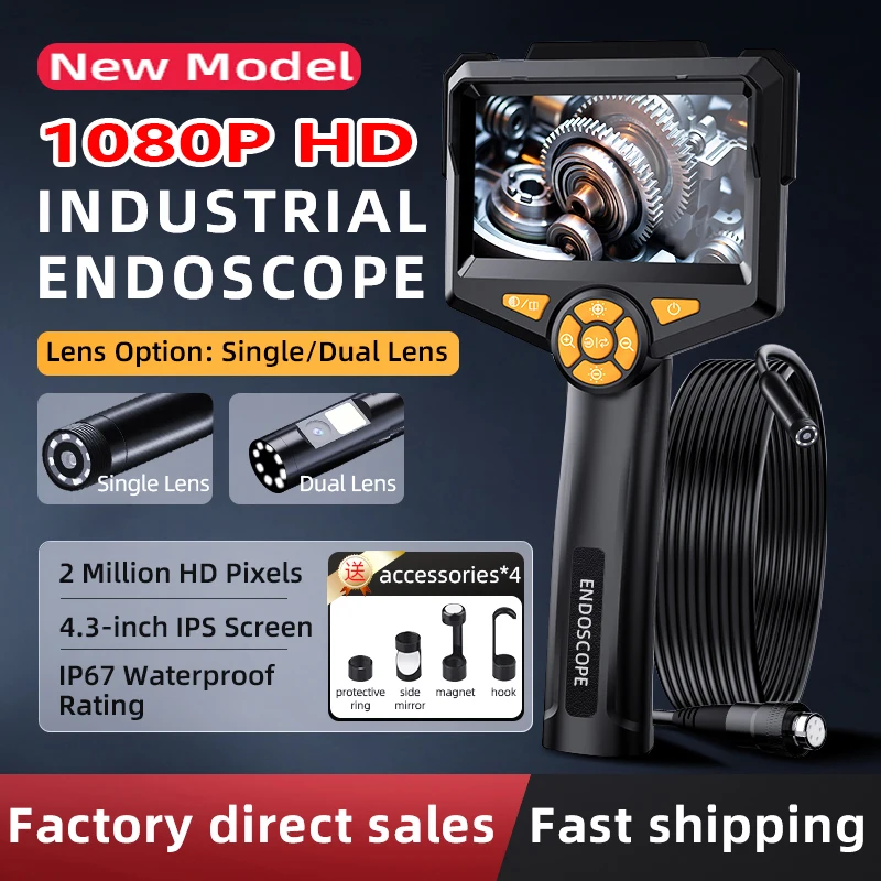 Kamera Inspeksi Endoskop Boroskop Otomotif 1080P Full HD Lensa Ganda Tunggal untuk Saluran Pipa Pembuangan Mobil