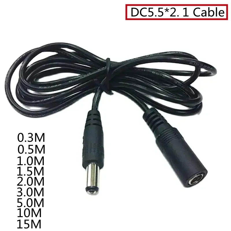 0.3m 0.5m 1m 1.5m 3m 5m 10m DC Power Cable 5.5mm x 2.1mm Male to Female Plug Connector Extension Cord for CCTV Security Camera