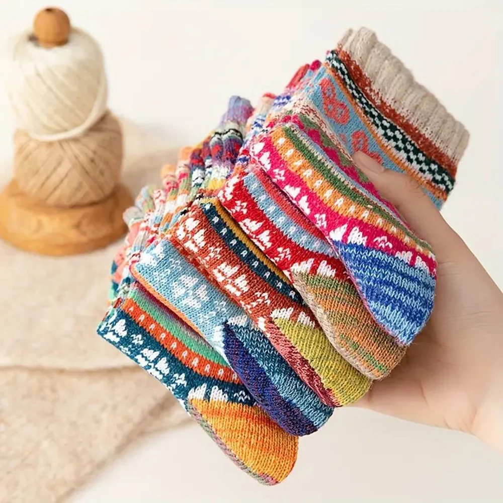 5 أزواج النساء على شكل قلب مطبوعة منتصف جوارب أنبوبية المألوف الخريف الشتاء الجوارب الدافئة مريحة لينة عادية جوارب أنبوبية طويلة #3