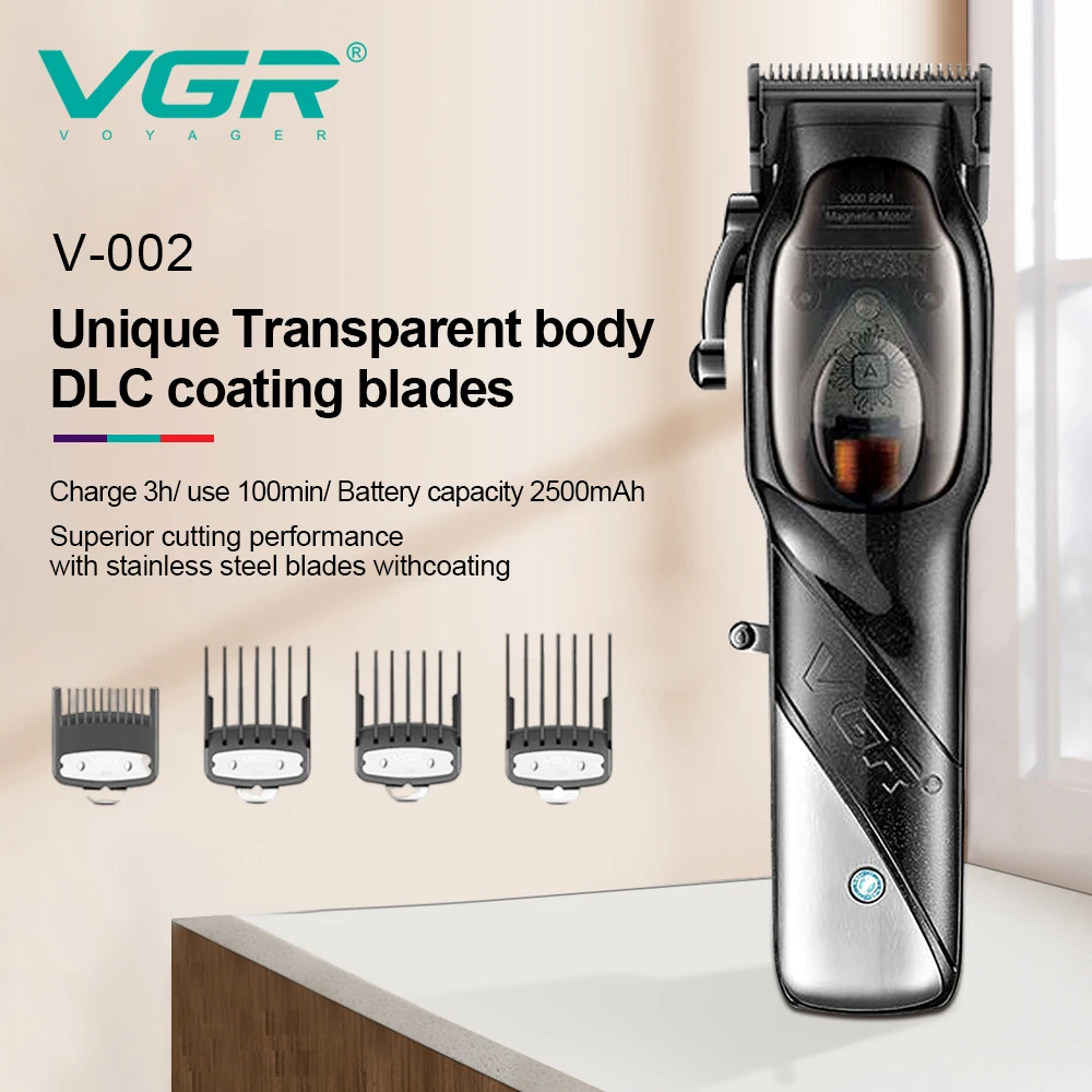 VGR 002 ماكينة حلاقة لاسلكية احترافية لقص الشعر الكهروميكانيكية 9000 دورة في الدقيقة للرجال ماكينة تشذيب الشعر الراقية