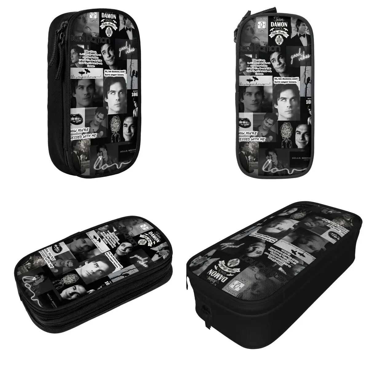 The Vampire Diaries Damon Salvatore Pencil Case Cute TV Pen Bag Student Large Storage School Supplies Cosmetic Pencil Pouch