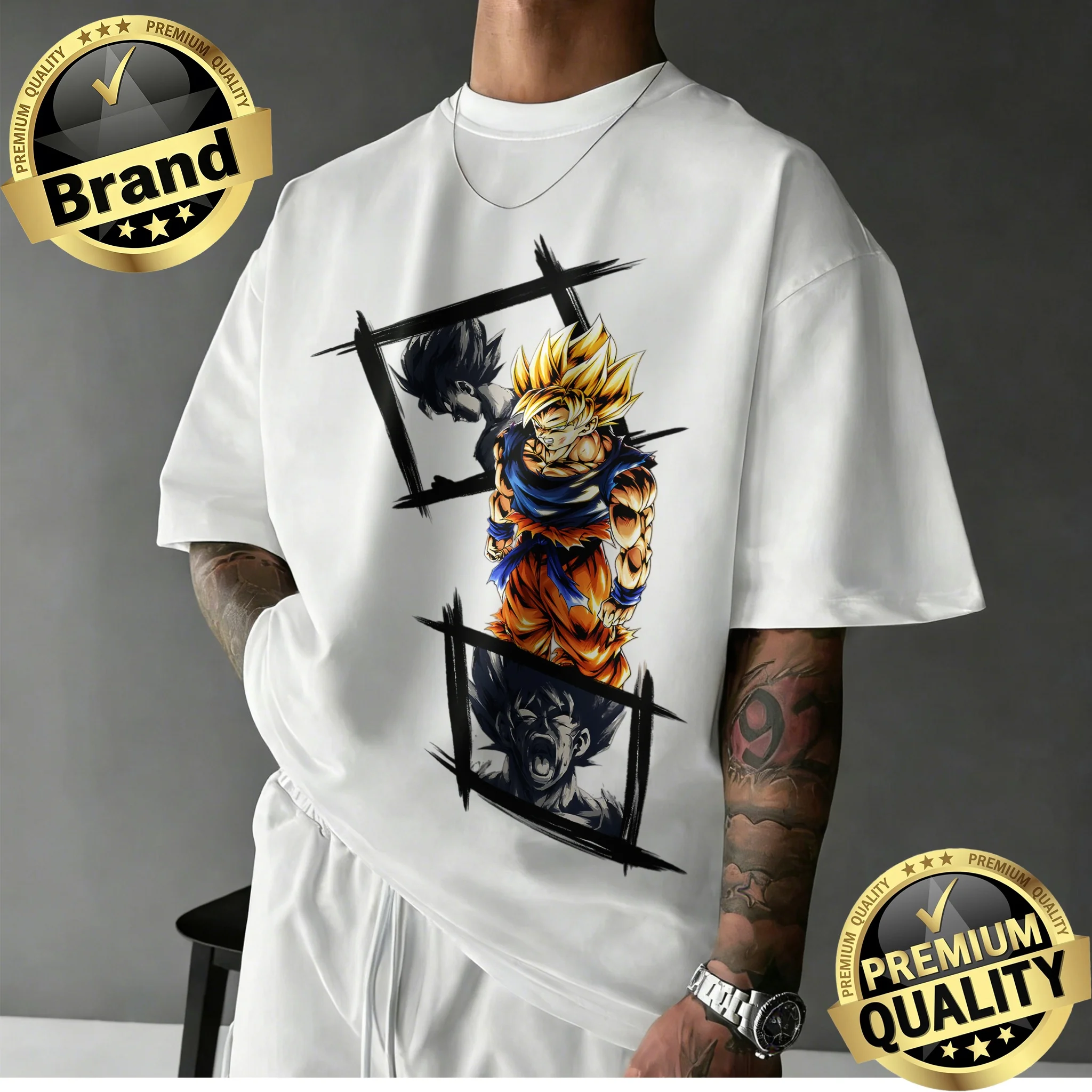 2026 Sommer Dragon Ball Z 100% Baumwolle Übergroßes Retro T-Shirt für Männer und Kinder |   Goku Super Saiyan Transformation Anime Print T-Shirt
