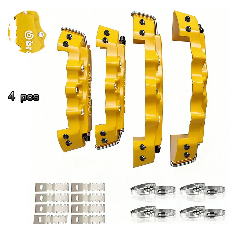 

2*2 pc Fixing By Screws, Yellow ABS Plastic Brake Caliper Cover 3D Style For BMW Audi Mecerdes Benz Lexus (Come With Fix Things)