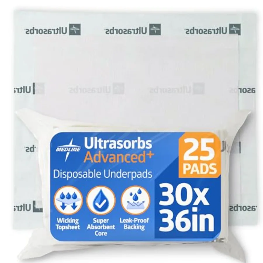 

Ультраабсорбирующие одноразовые впитывающие пеленки Ultrasorbs Drypads 30" x 36", 25 штук, большие, для защиты от недержания, подкладки для кроватей