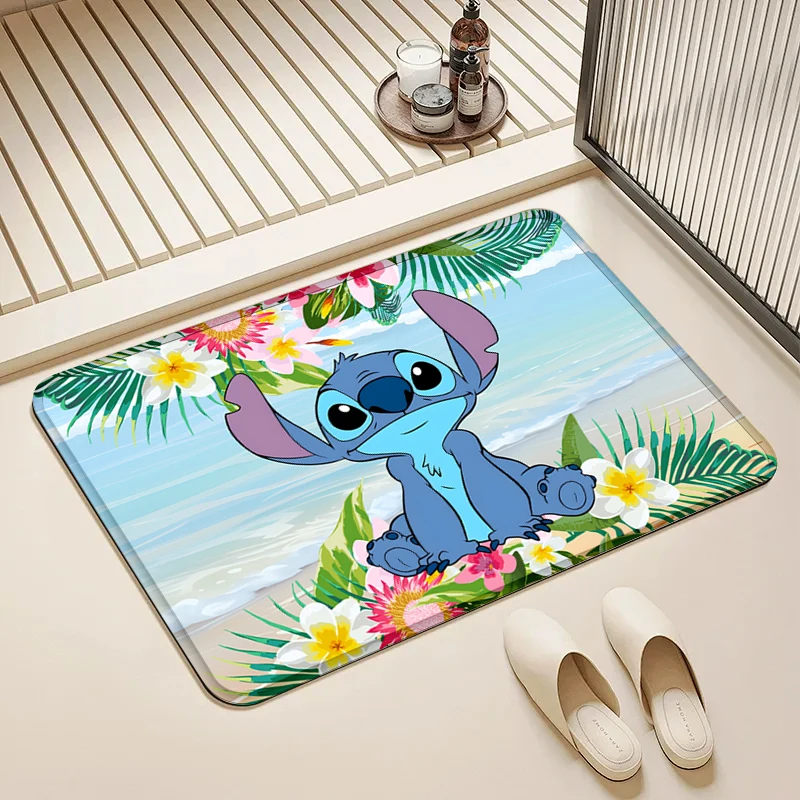 

Disney Beach Stitch Doormat Non-Slip Entrance Mat Home Decor Floor Rug with Tropical Flower Pattern