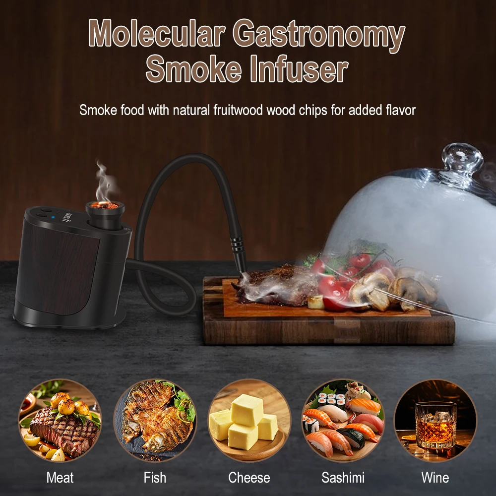 BORUiT New Portable Food Cold Smoke Generator Type-C Rechargeable Molecular Cuisine Smoking Gun Meat Burn Cooking for BBQ Grill