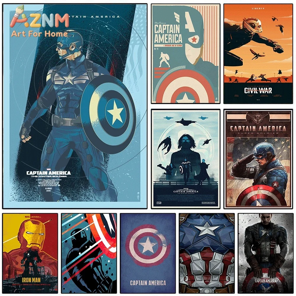 Captain America Winter Soldier Civil War Canvas Wall Poster,Marvel Superhero Retro Movie Art Print,Unframed Canvas Painting fo