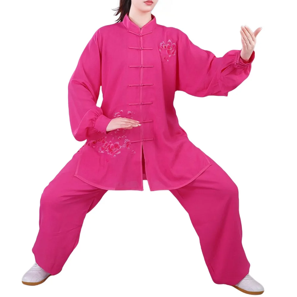 2026 New Traditional Embroidery Women's Tai Chi Clothing Cotton Linen Loose Fit Martial Arts Kung Fu Training Uniform Set
