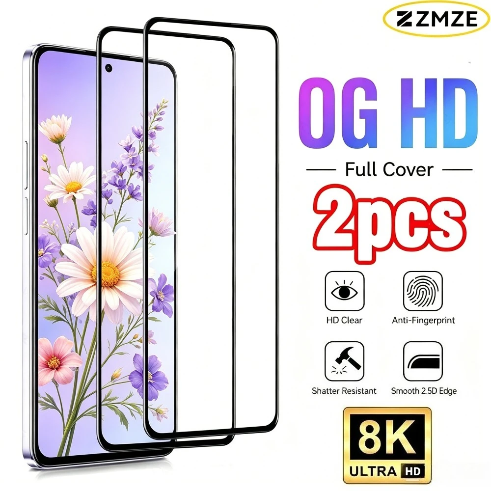 

2Pcs Full Cover Tempered Glass for Samsung Galaxy A57 A56 A55 A37 A35 A36 Screen Protector for Samsung A06 A07 A15 A16 A17 A26