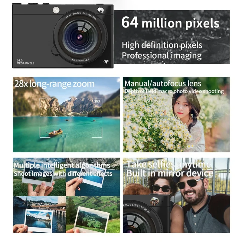 كاميرا HD CCD الرقمية 4K عدسة التركيز التلقائي 64MP كاميرا فيديو رقمية 28X التكبير نقطة مدمجة وكاميرا التجميل