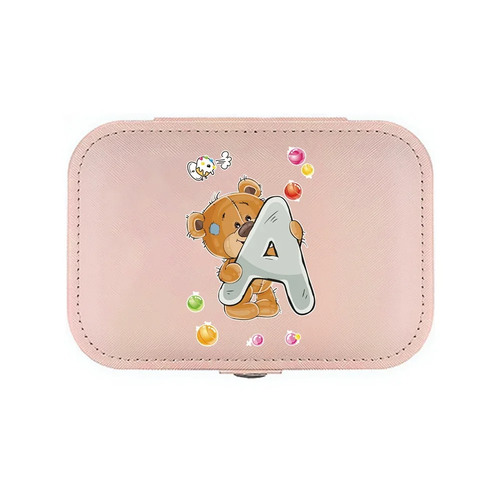 Jewelry Box Earrings Storage Bag Desktop Drawer Necklace Ring Holder PU Leather Organizer Display Cute Cartoon Bear Print 2023