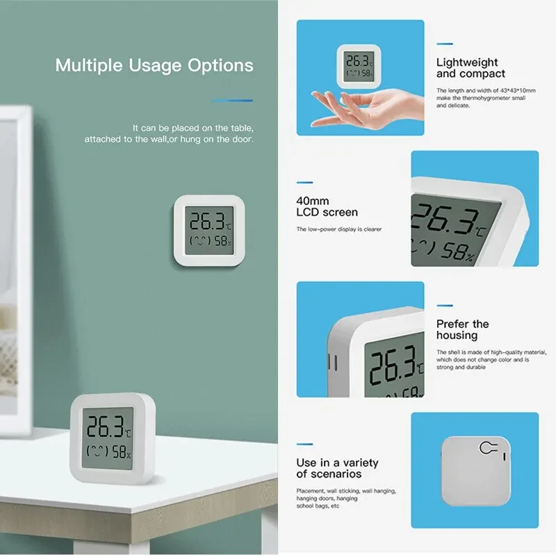 Imagem -02 - Bluetooth Sensor de Temperatura e Umidade Mini Display Digital Lcd Controle Remoto Termômetro Higrômetro Compatível com App Tuya