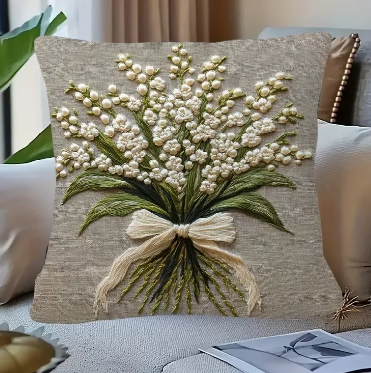 Housse de coussin rétro verte à motif floral, double face, élégante, motif orchidée cloche, pour la décoration de la maison, du canapé, de la terrasse, de la chambre et du salon