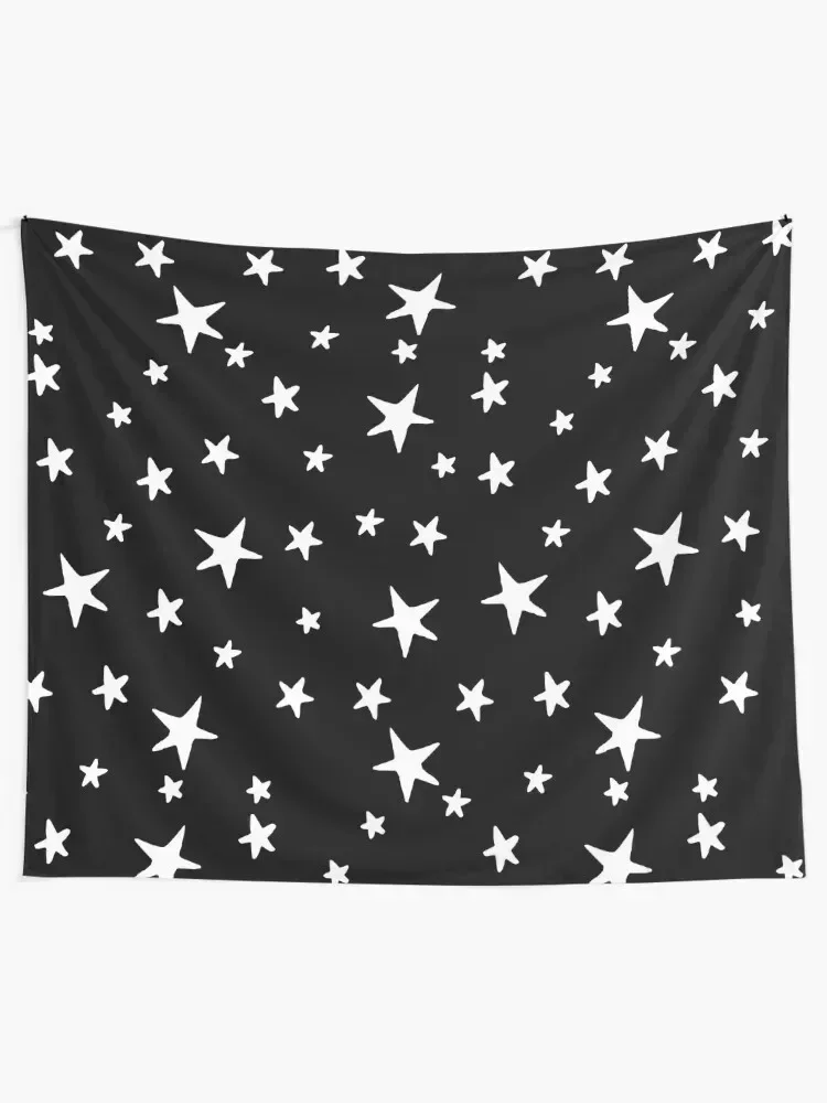 Stars - White on Black Tapestry Room Decorating Aesthetic Decorative Wall Mural Tapestry