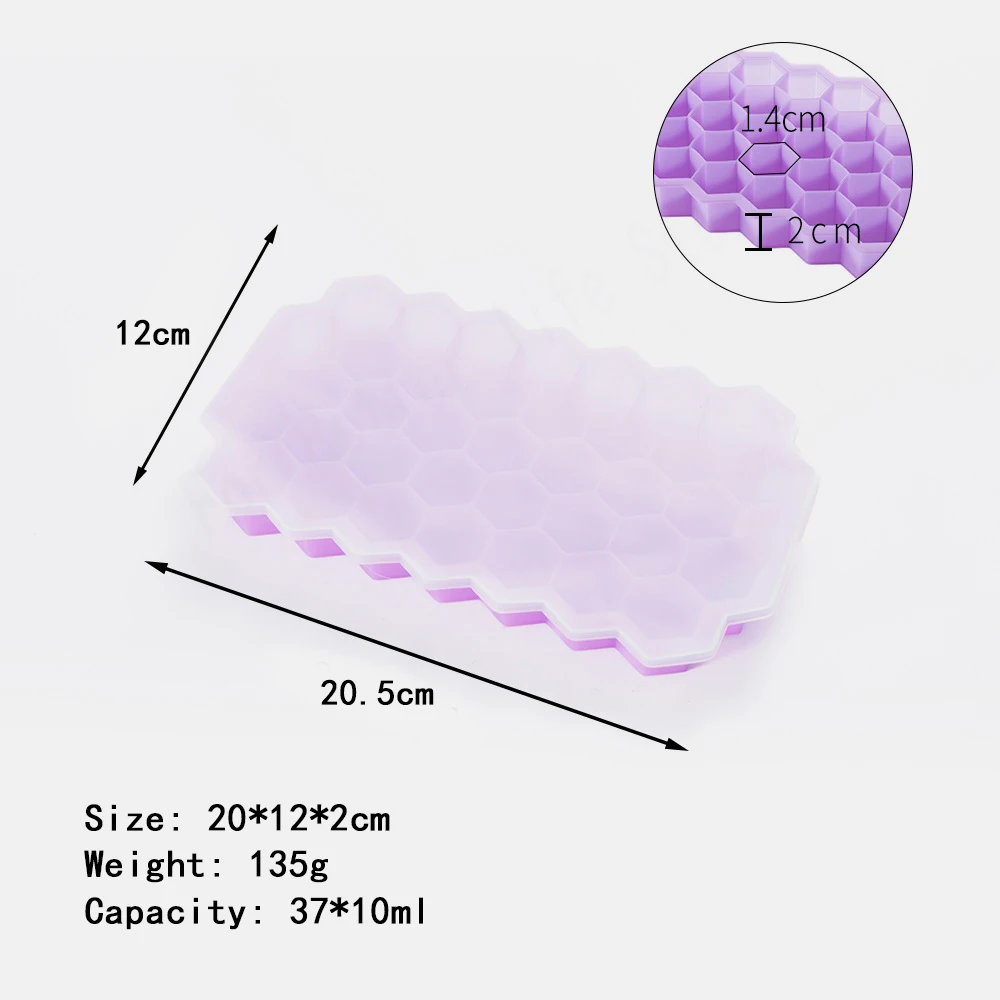 DIY Honeycomb ice cube maker Silicone Molds Ice mould Silica Gel Ice Tray 37 Grids Household Ice Making Box With Lid Ice Mold