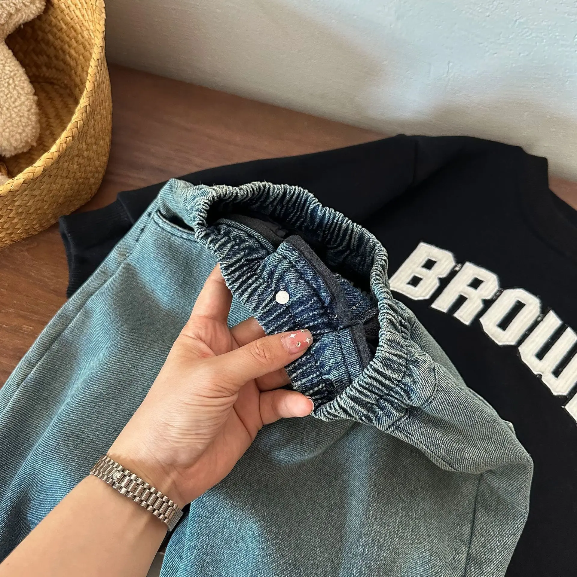 RAISE Spring Kids Boys Denim Pant Cotton Cartoon Smiling Toddler Boy Jeans Casual Gradient Children Boy Trousers 1-8T Boys Pants