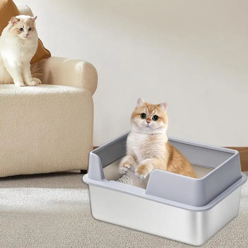 Stainless Steel Litter Box High-Sided Stainless Steel Litter Tray Cat Litter Pan With Removable Lid For Kittens Rabbits Ferrets