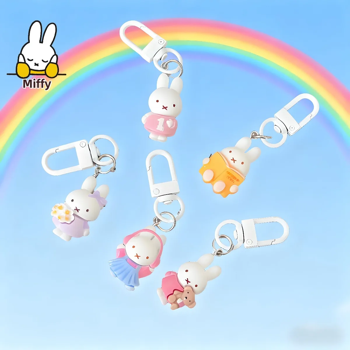 Kawaii Miffy Rabbit Keychain Cute Outfit Miffy Rabbit Keychain Cartoon Girl Heart Student Bag Best Friend Gift Accessory
