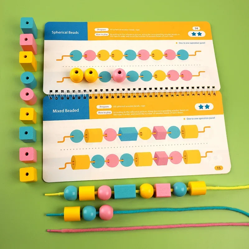 

Kids Montessori Wooden Lacing DIY Wooden Logical Thinking Concentration Training For Children Beads Threading Toys