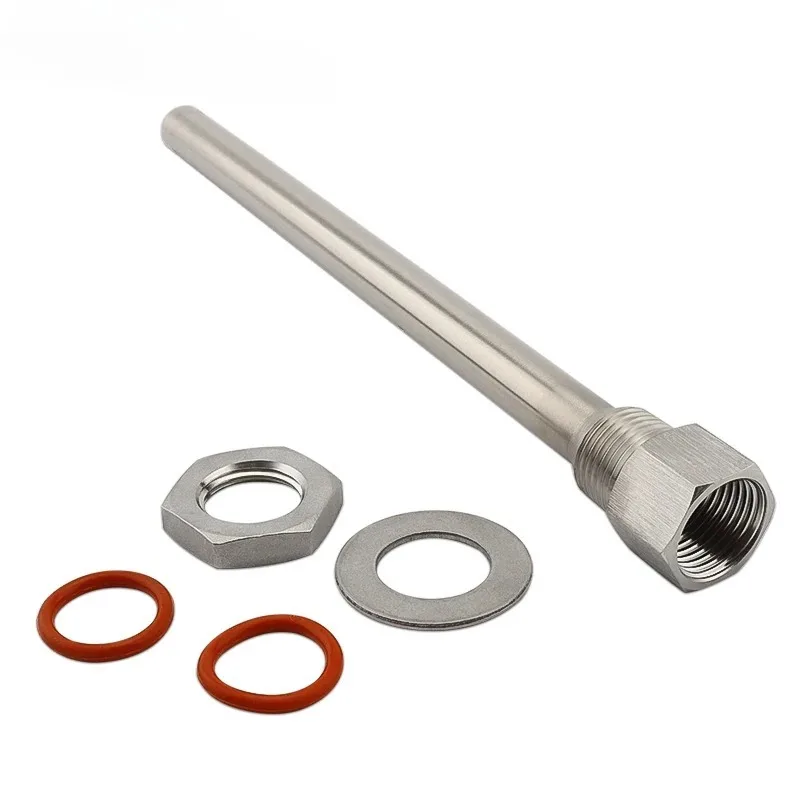 9 Inch Stainless Steel Thermowell Kit, 1/2'' NPT Weldless Fitting with Lock Nut, Washer and O-ring for Temperature Measurement