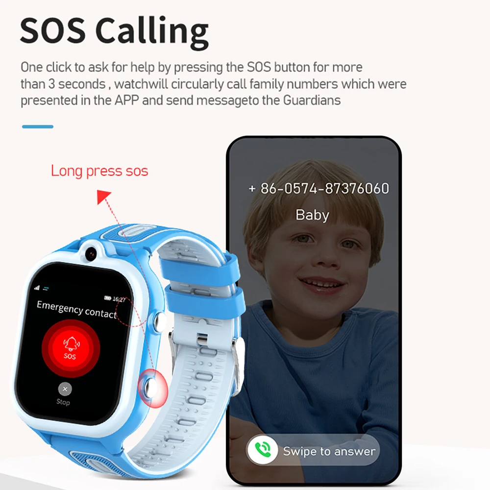 Nuovi orologi intelligenti 4G per bambini GPS WIFI LBS Videochiamata SOS Impermeabile 800mAh Bambino Smartwatch Telecamera Tracker Posizione Orologio da telefono
