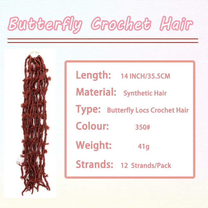 1 Pak Rambut Rajutan Kupu-kupu Sintetis untuk Wanita Kepang Pra-pilin Locs Palsu (10/12/14/16 Inci 1 Pak, 350)