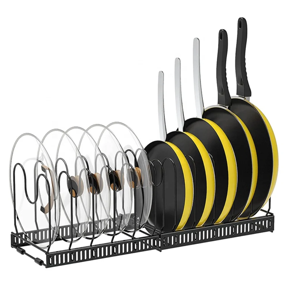 

Pots and Pans Organizer Expandable Pot Rack Adjustable Pot Lid Organizer Holders for Cabinet Kitchen Storage