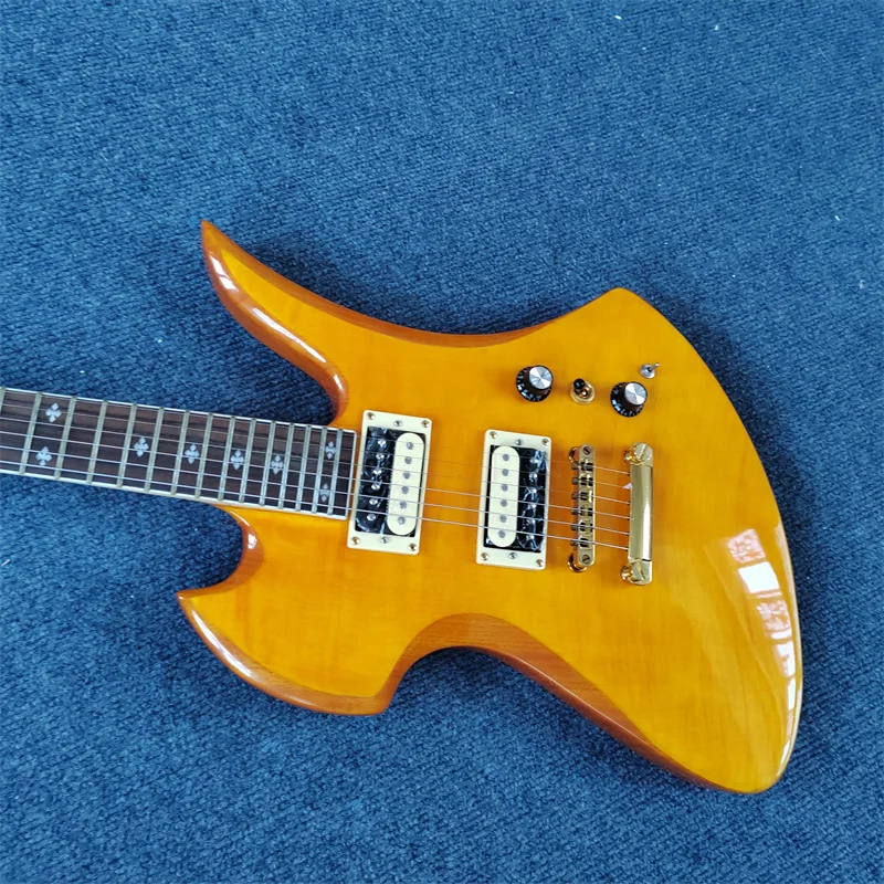 جيتار كهربائي مكون من 6 أوتار. طلاء أصفر لامع شفاف، رقبة مريحة، متوفر، شحن مجاني