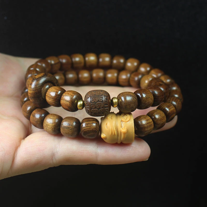 

Браслет из черного палисандра в винтажном стиле с бусинами 9 мм, двойной петлей и подвеской в виде кошки удачи, унисекс, культурный и коллекционный.