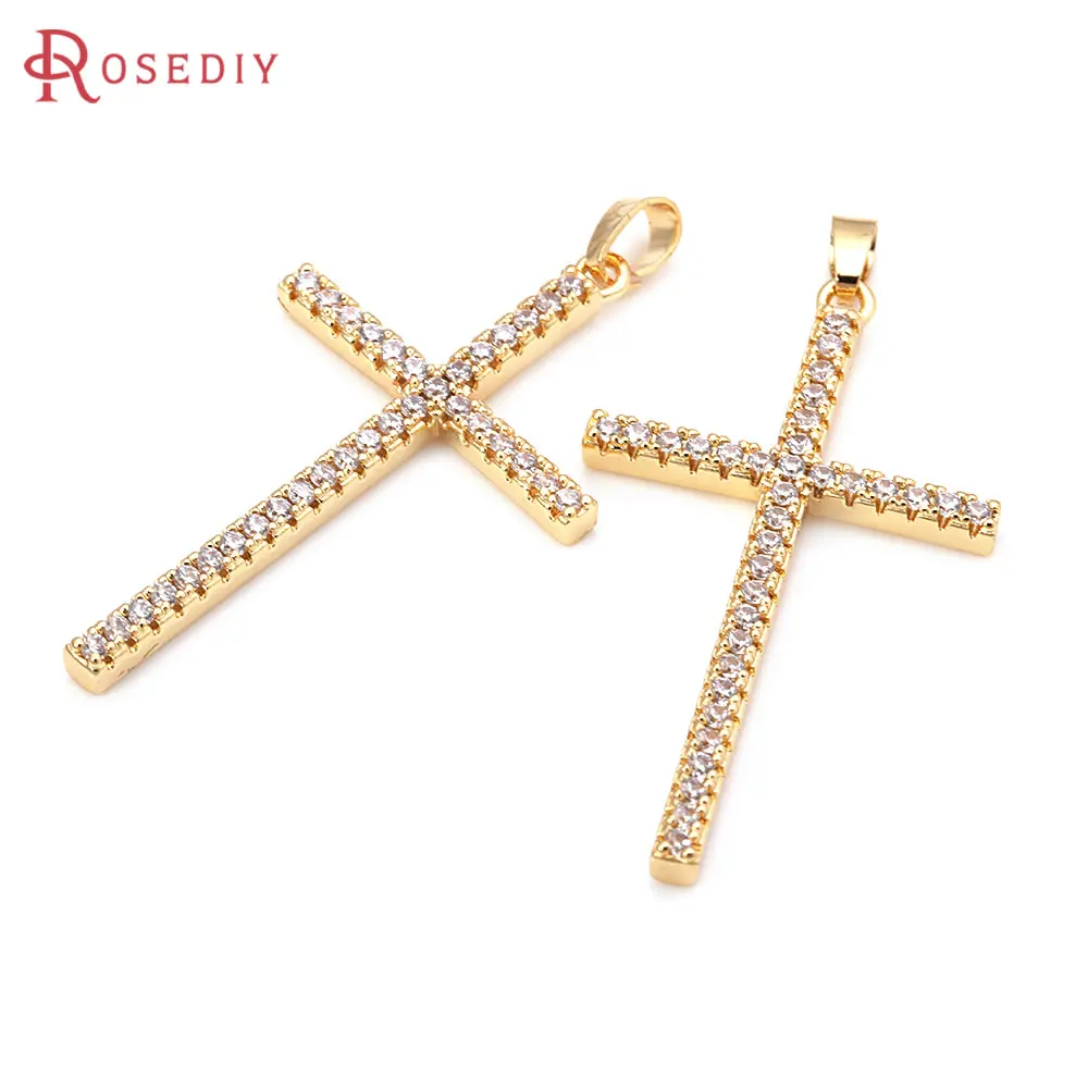 4 adet 18K altın rengi pirinç ve zirkon çapraz kolye Charms kolye yüksek kalite Diy takı yapma kolye aksesuarları