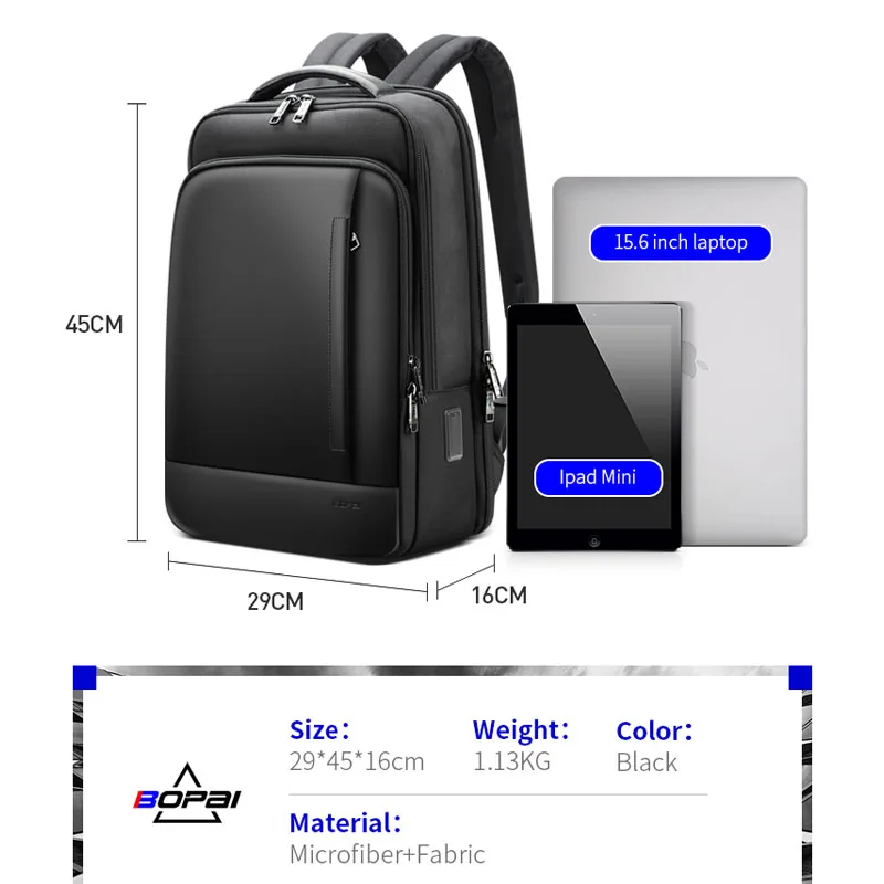 Imagem -06 - Bopai Homens Mochila de Grande Capacidade Mochila Usb Escritório de Carregamento Mochila Multifunções Bolsa à Prova de Água Bolsa para Computador Portátil de 156 Polegadas