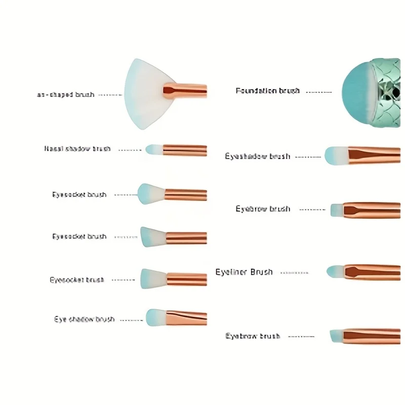 11 個のカラフルな 3D マーメイドメイクブラシセット - 多機能ツール、メイクブラシ、あらゆる肌タイプに適したアクセサリー