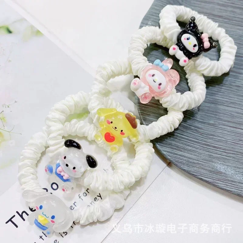 5 pçs/saco miniso kawaii sanrio minha melodia kuromi pochacco cinnamoroll pequeno intestinal faixa de cabelo bonito verão transparente cabeça corda