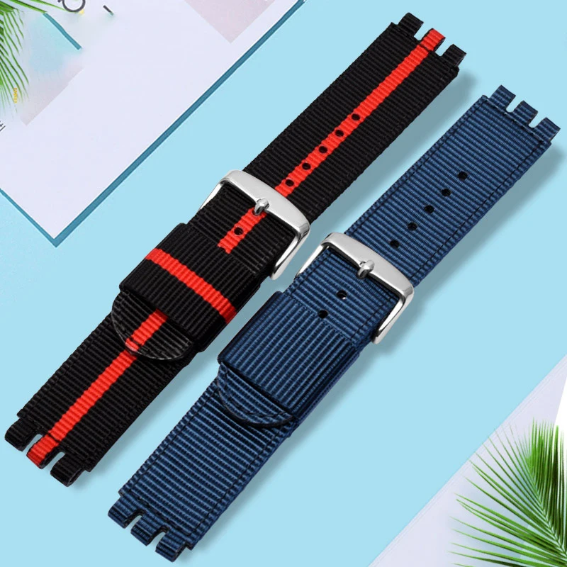 Watchband For SWATCH YCS YAS YGS IRONY breathable nylon Watch band 17mm 19mm Red blue canvas Strap Men Women Watch accessories