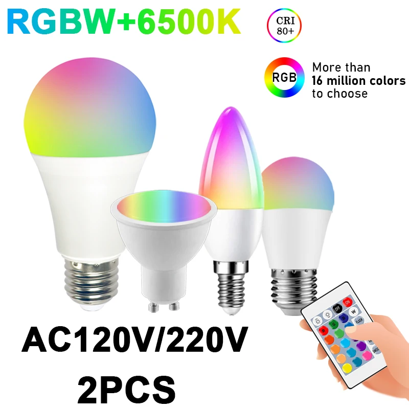 

2PCS LED RGB Spotlight/Bulb E27/E14/B22/GU10 AC120V/220V 6W/10W IR Remote Control Smart RGBW Lamp for Interiors Lighting