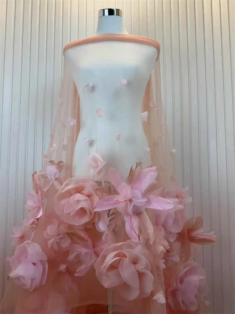 Tessuto africano di fiori e piume 3D 5 metri 2025 Paillettes di alta qualità ricamato tessuto di pizzo francese nigeriano per la cerimonia nuziale