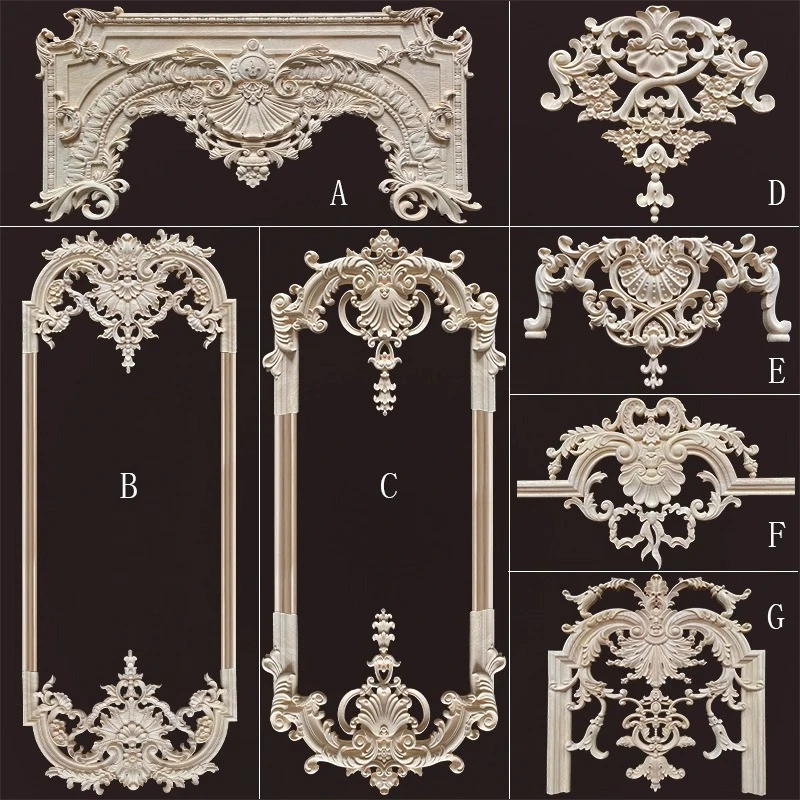 

Wood carving parapet solid wood veneer wood corner flower method European style lattice cabinet door background wall wood