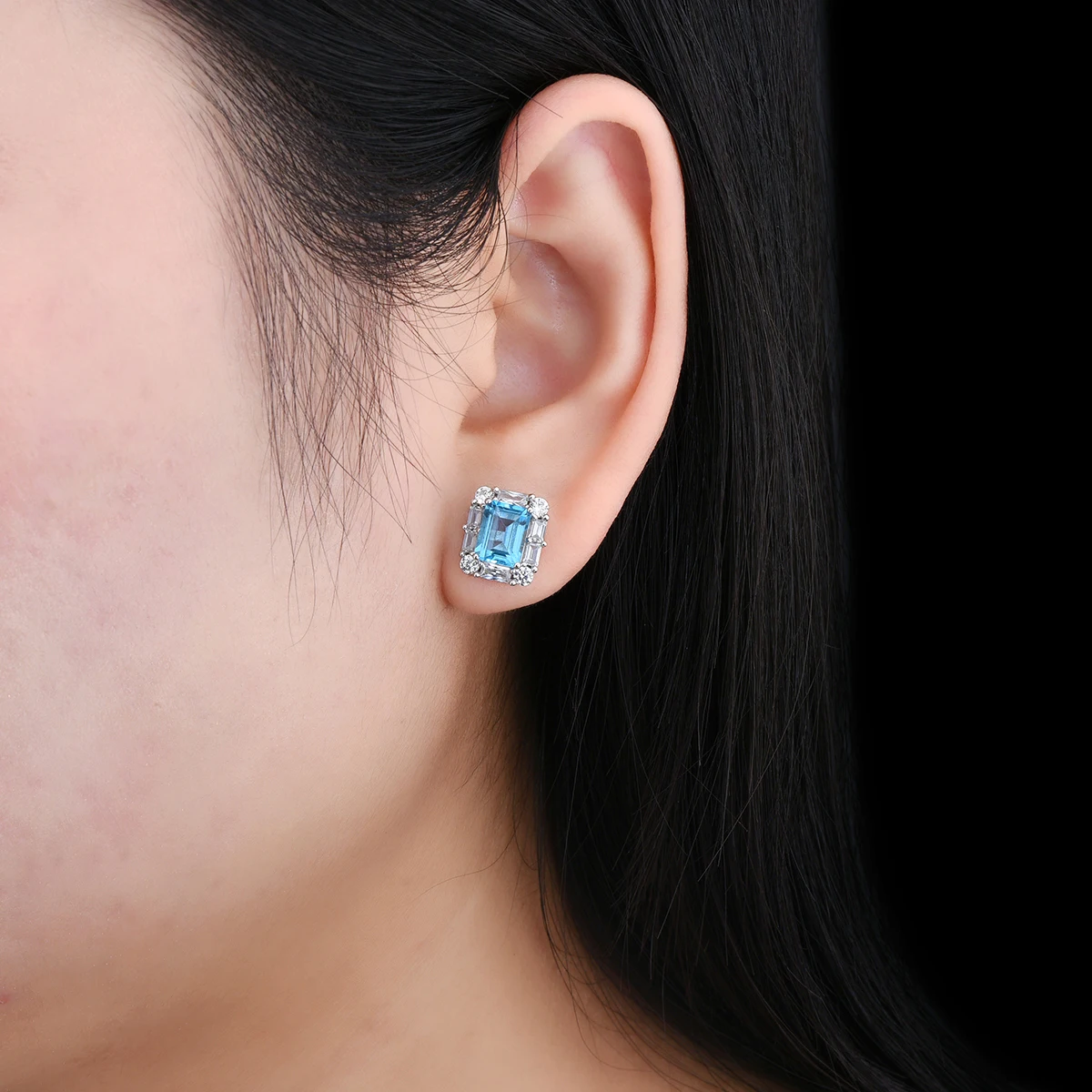 Natural Blue Topaz Sterling Silver Stud Earring 3.9 Carats Gemstone Women Classic Fine Jewelry Style S925 Birthday Gifts view 6