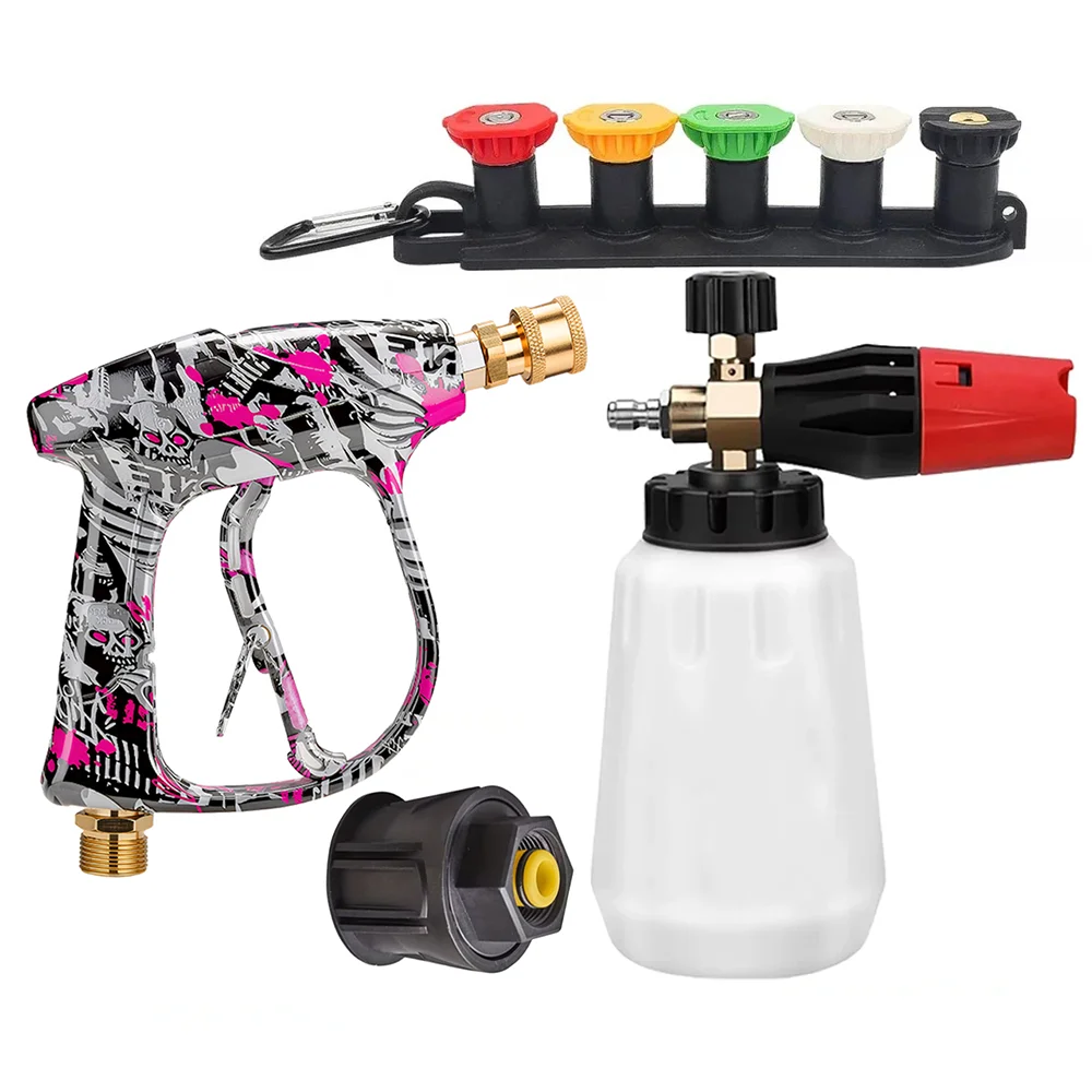 Modern Graffiti Washer Gun Set Configured with Foam Pot, 5 Nozzles Base and General Compatible Plastic Karcher Adapter