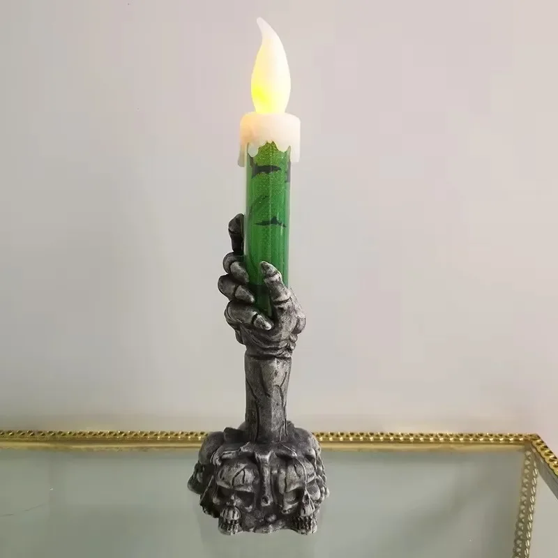 Halloween Horror Skull Ghost Holding  LED Lights Candle Lamp Happy Holloween Party Decoration for Home Haunted House Ornaments - view 5