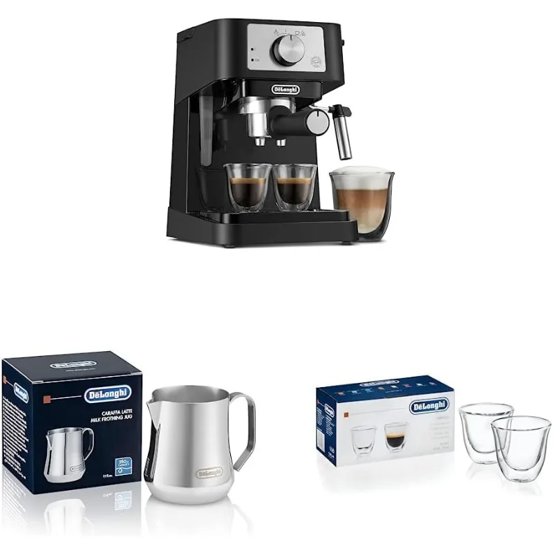 De'Longhi Stilosa mesin Espresso Manual, pembuat Latte & cappucino, 15 tekanan pompa Bar + tongkat uap pengocok susu, hitam/Sta