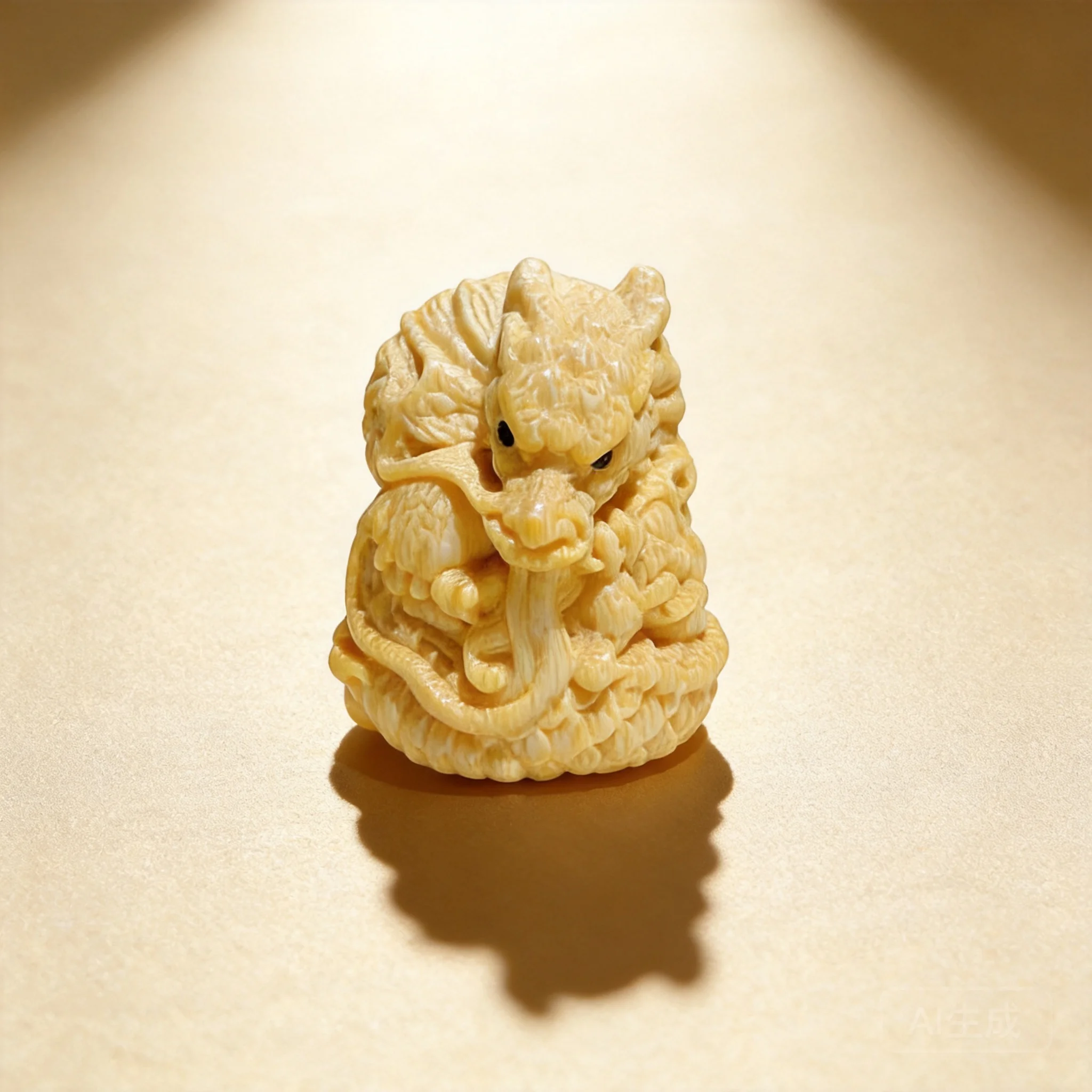 

Chinese Style Lucky Golden Silk Bamboo Hand Carved Coiled Dragon Blessing Good Fortune Wealth Attract Desktop Ornament Fidget