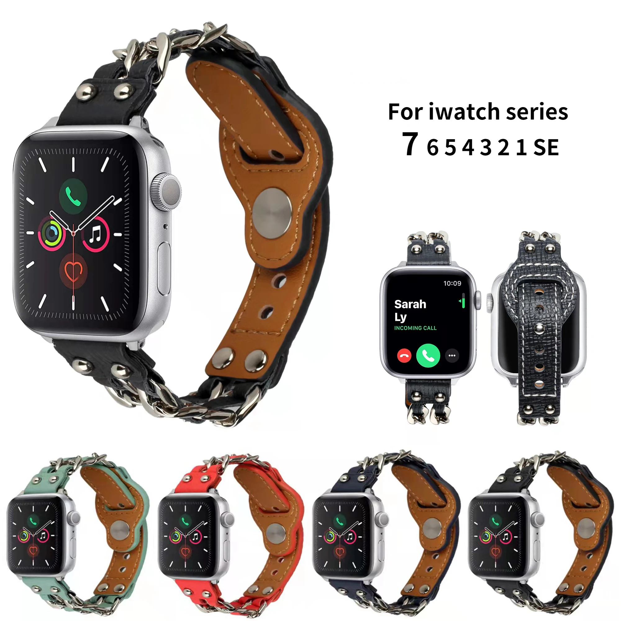 

Leather strap For Apple watch Ultra 8 7 49mm 45mm 41mm 6 5 SE 44mm 40mm Trendy Denim Chain Watch Bracelet For iwatch 3 42mm band