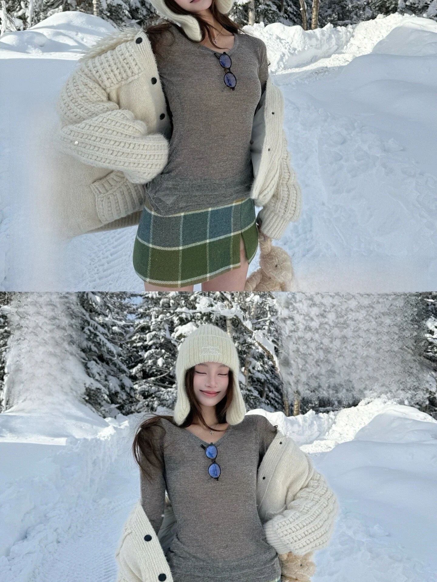 

Yangzifan MU Women's Wool Blend Low Waist Skirt Autumn Winter Plaid A-Line Skirts Casual Sle Faion Set