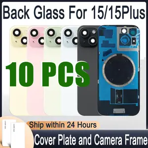 Bilashmart 10 Rear Back Glass iPhone 15Pre Installed Plate and Camera Frame Battery Door Housing 15 Plus Replacement Part