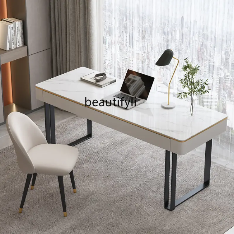 

Скандинавский стиль, роскошная каменная тарелка, стол для спальни, маленькой квартиры, простой компьютерный стол и стул, комбинированный стол для дома, простой современный