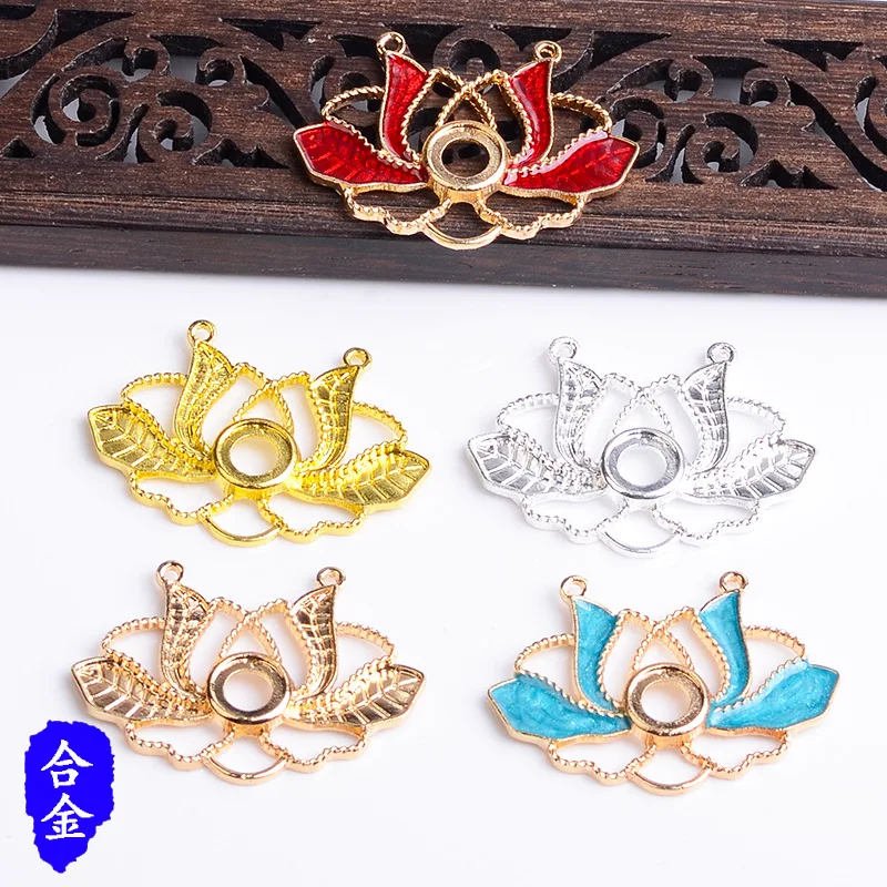 Antique alloy hollow lotus pendant, dripping oil imitation burnt blue cloisonne step fringe accessories spot wholesale
