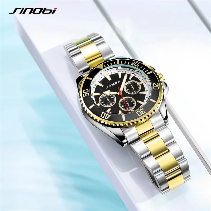 SINOBI Top Luxury Brand Men\'s Watches Original Fashion Mans Quartz Wristwatches Stainless Steel Male Gifts Clock Montre Homme