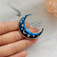 Vintage Pin Jewelry Accessories Wholesale Celestial Star Midnight Blue Enamel Crescent Moon Brooch for Women