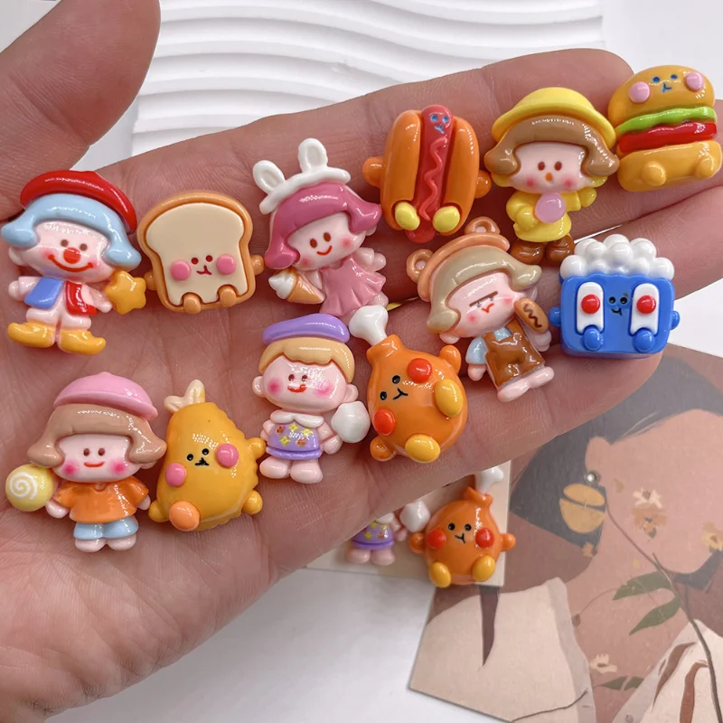 5pcs Miniature Cartoon Hot Dog Hamburg Snacks Flatback Resin Cabochon Dollhouse Food Scrapbooking Supplies DIY Hair Accessories